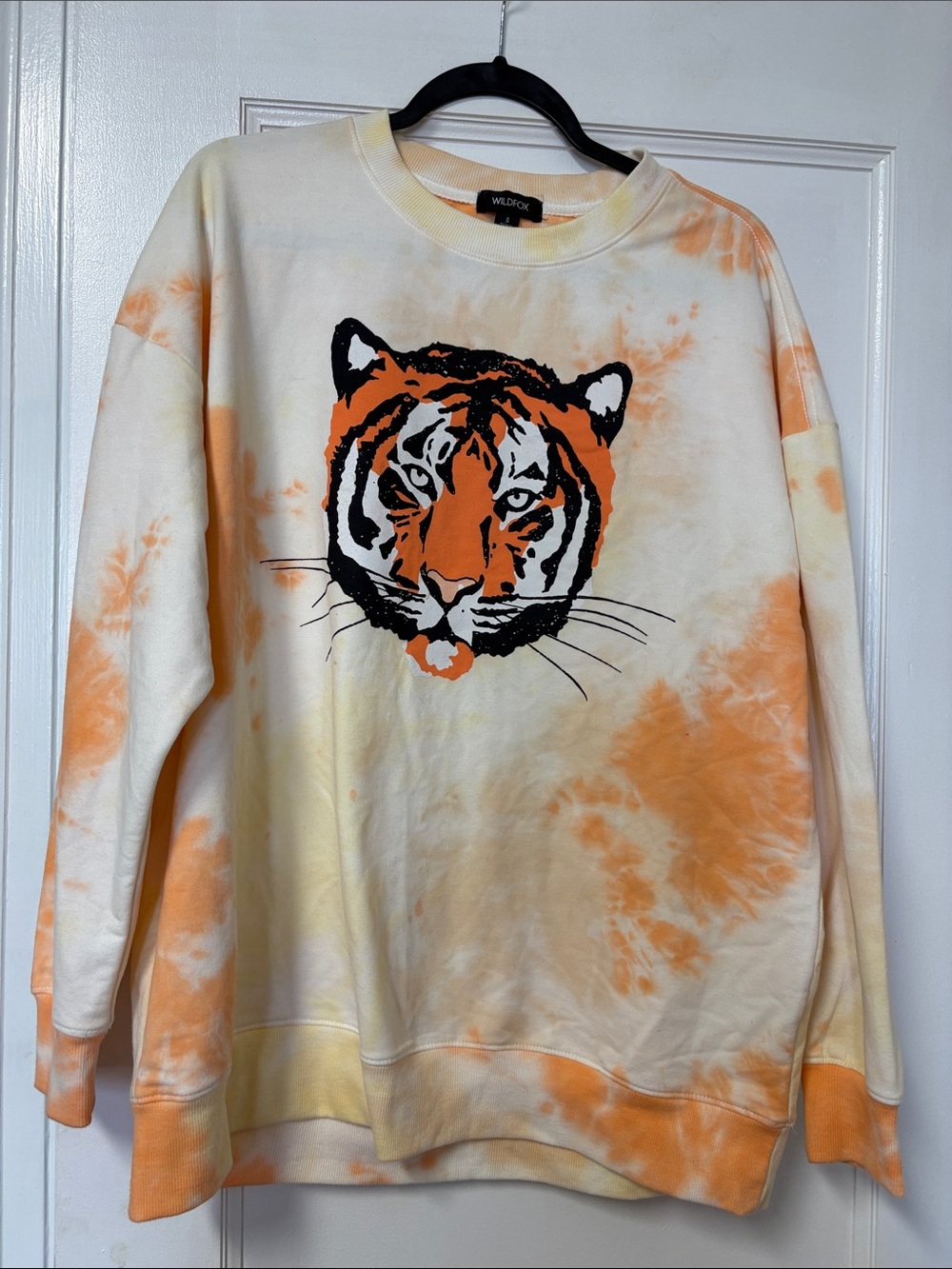 Wildfox Women’s  Orange and Cream Tie-Dye Tiger Crewneck